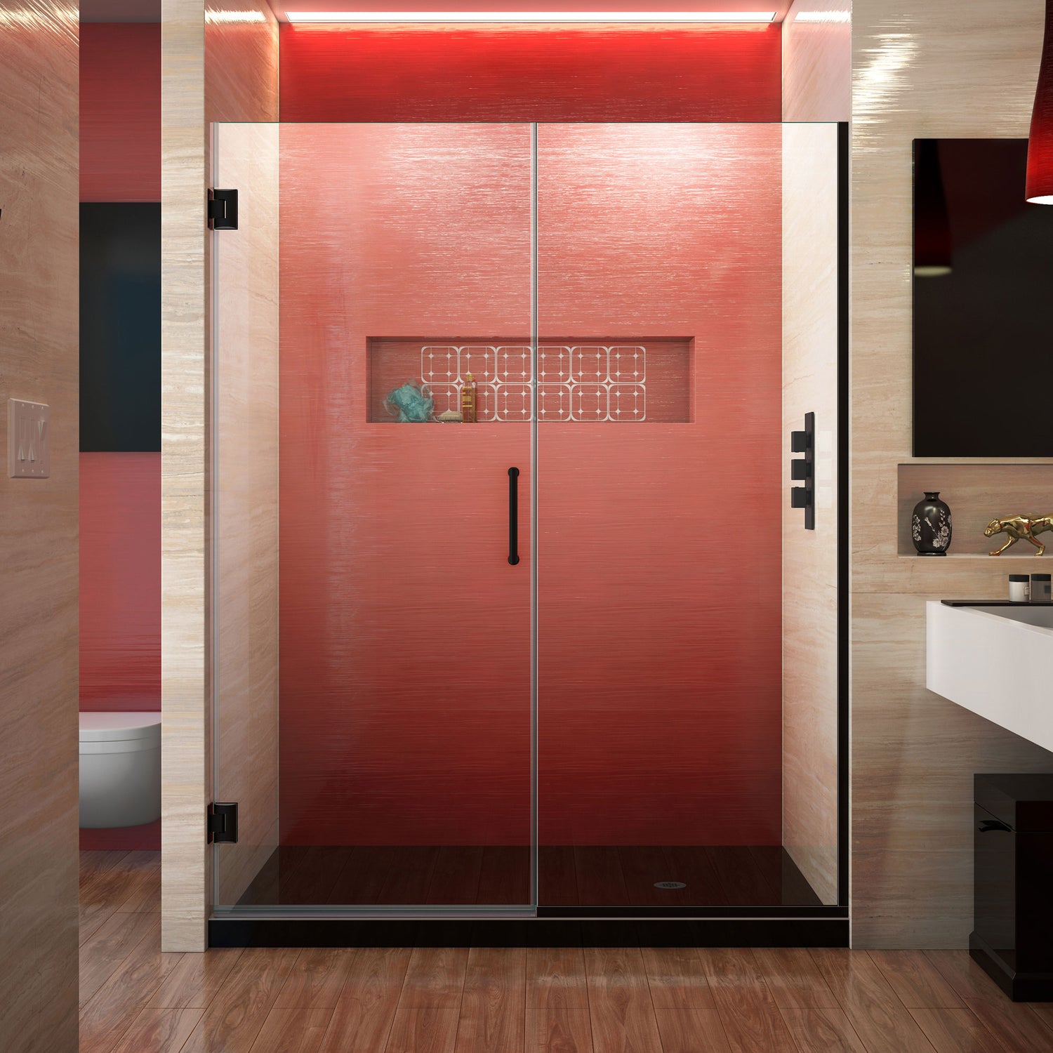 DreamLine Unidoor Plus 58-58 1/2 in. W x 72 in. H Frameless Hinged Shower Door in Satin Black