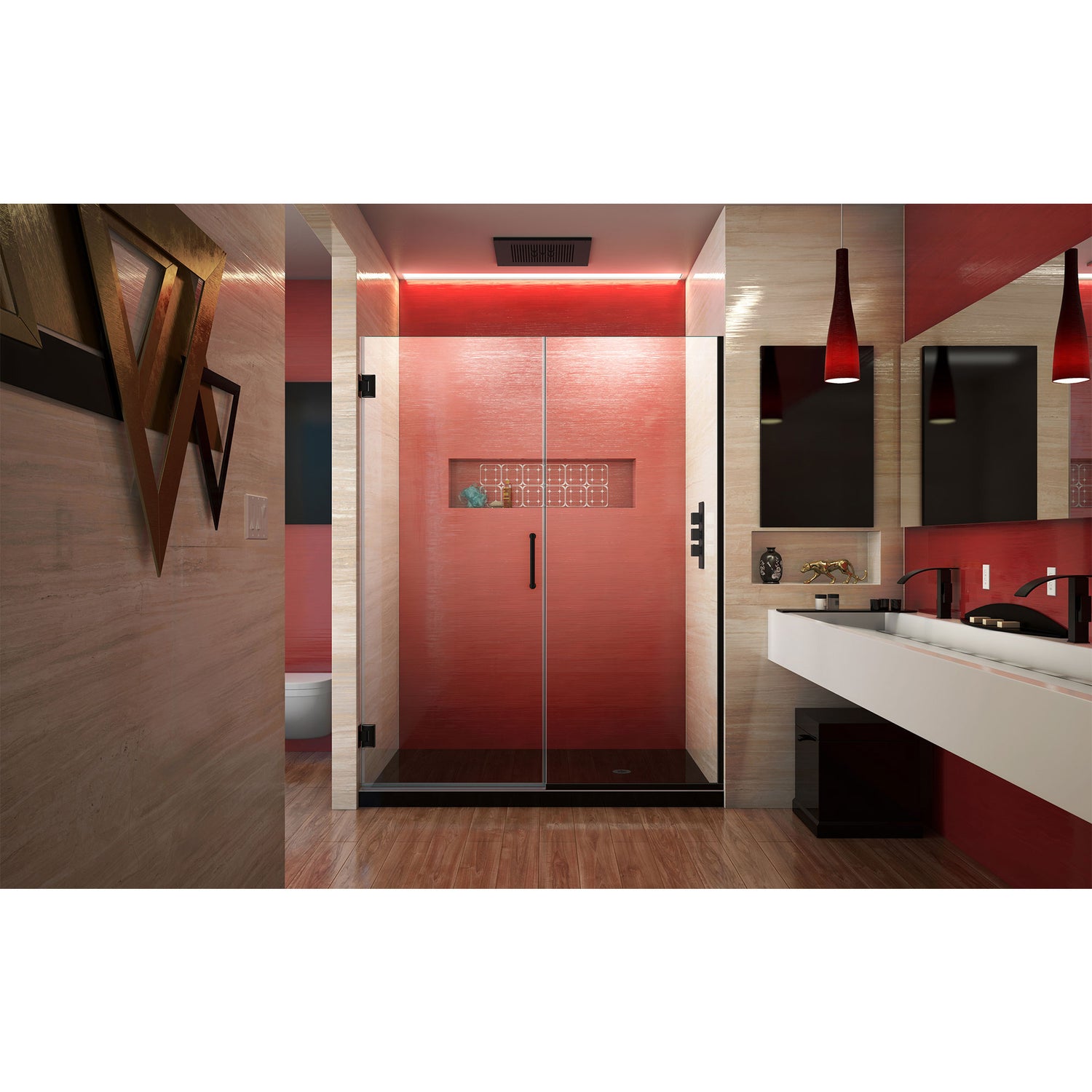 DreamLine Unidoor Plus 59-59 1/2 in. W x 72 in. H Frameless Hinged Shower Door in Satin Black
