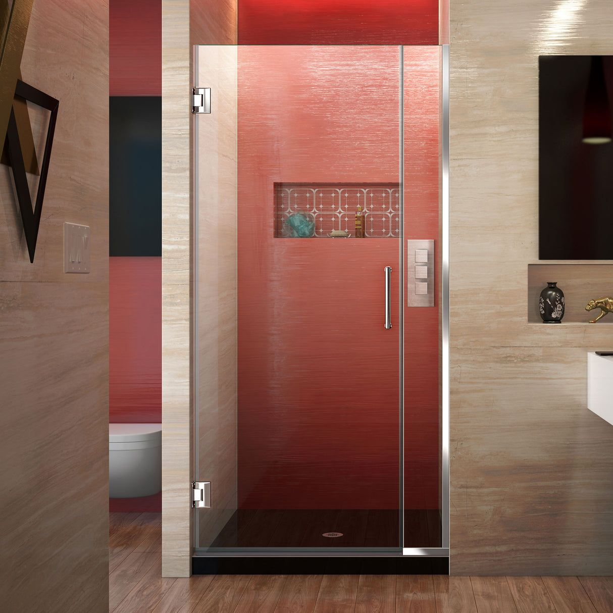 DreamLine Unidoor Plus 29-29-1/2 in. W x 72 in. H Frameless Hinged Shower Door in Chrome