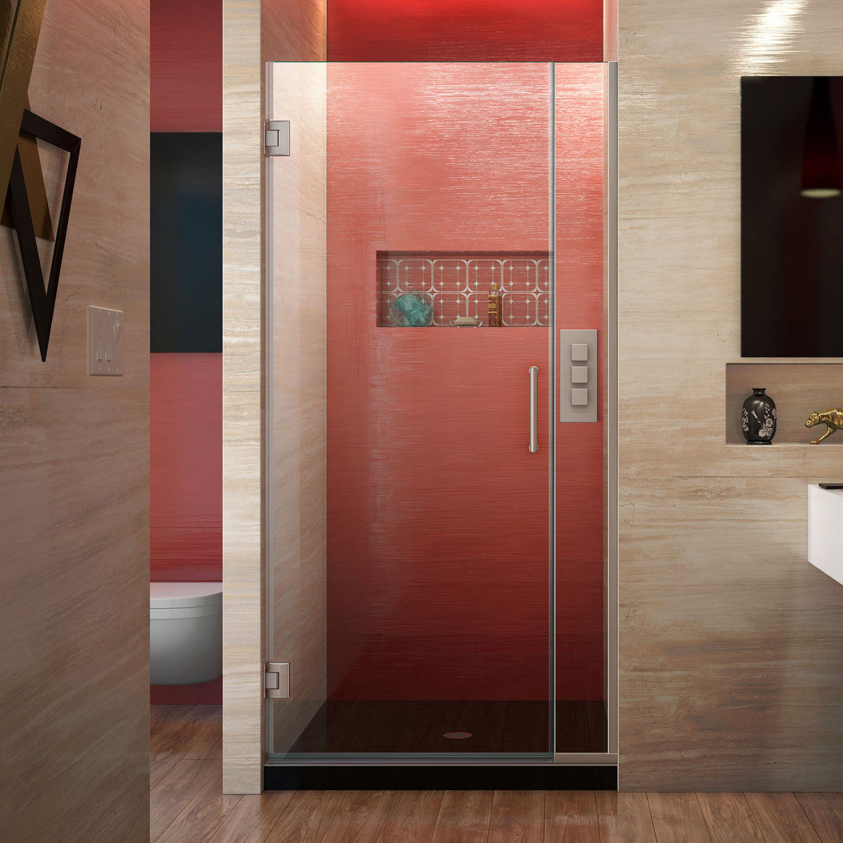 DreamLine Unidoor Plus 33 1/2 - 34 in. W x 72 in. H Frameless Hinged Shower Door in Brushed Nickel