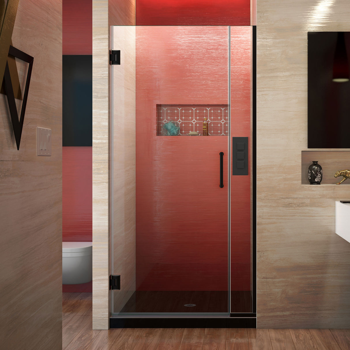 DreamLine Unidoor Plus 34 1/2 - 35 in. W x 72 in. H Frameless Hinged Shower Door in Satin Black