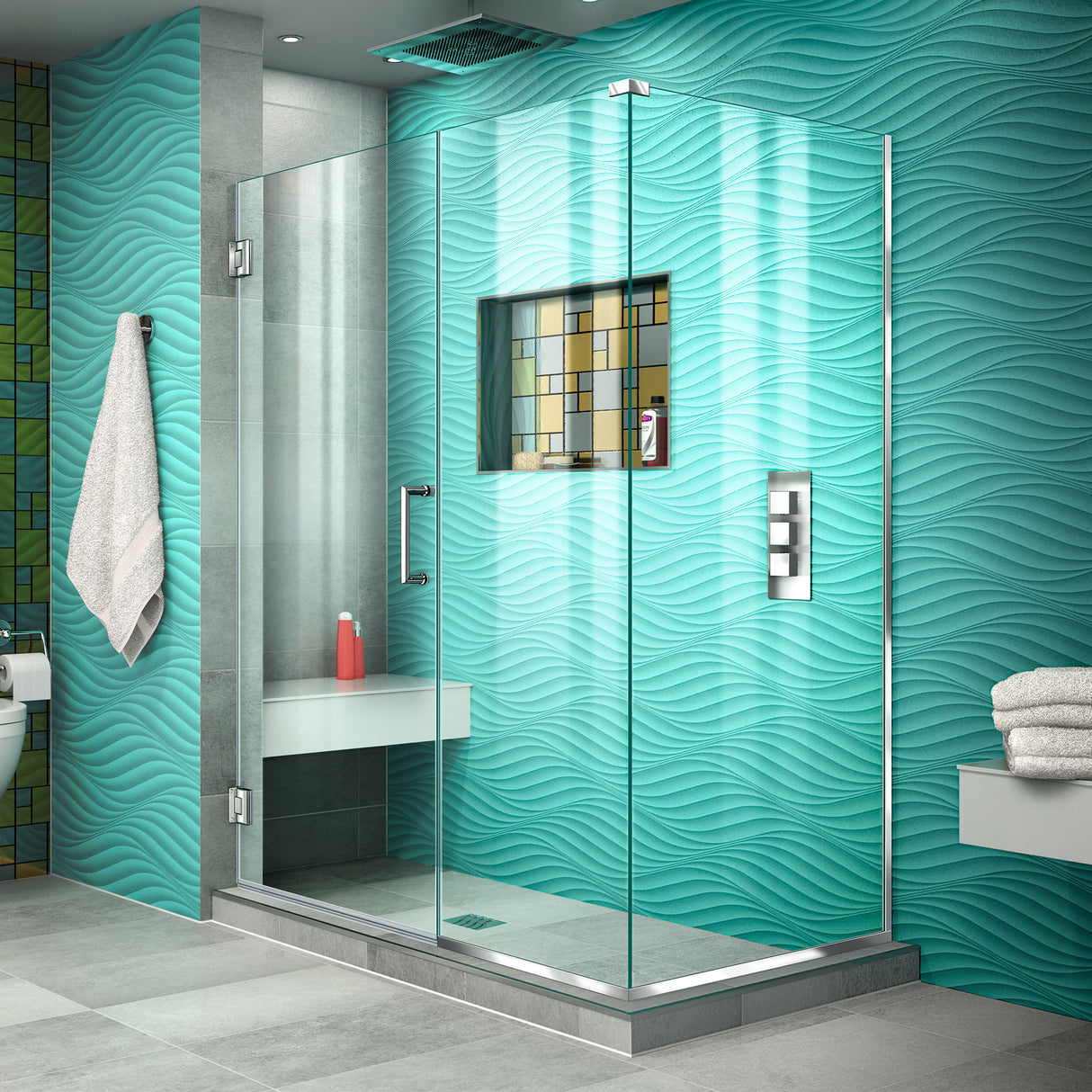 DreamLine Unidoor Plus 49 1/2 in. W x 30 3/8 in. D x 72 in. H Frameless Hinged Shower Enclosure in Chrome