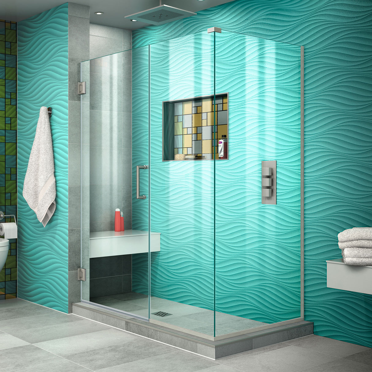 DreamLine Unidoor Plus 46 in. W x 30 3/8 in. D x 72 in. H Frameless Hinged Shower Enclosure in Brushed Nickel