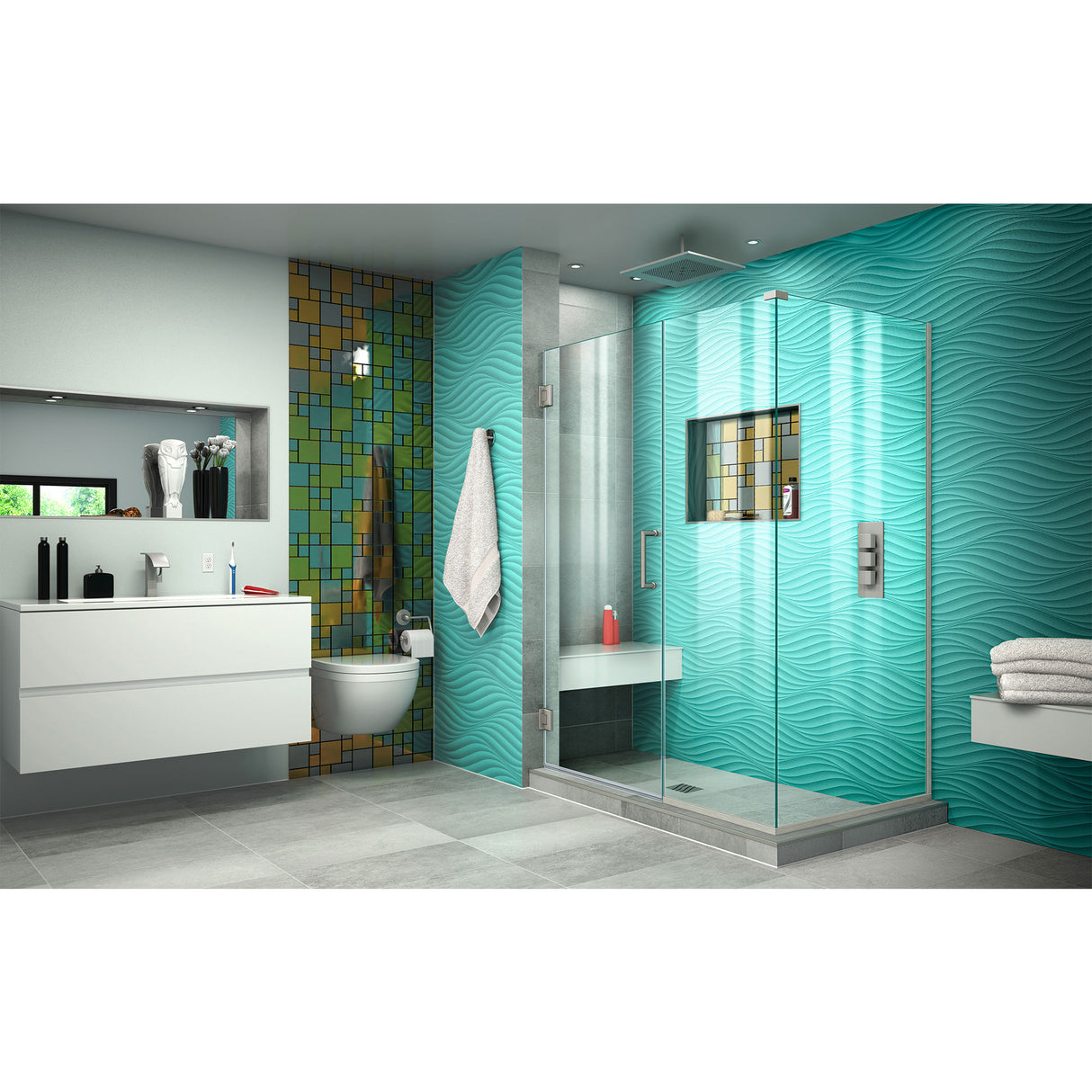 DreamLine Unidoor Plus 48 in. W x 34 3/8 in. D x 72 in. H Frameless Hinged Shower Enclosure in Brushed Nickel