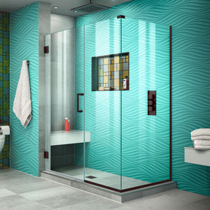 DreamLine Unidoor Plus 47 in. W x 30 3/8 in. D x 72 in. H Frameless Hinged Shower Enclosure in Oil Rubbed Bronze