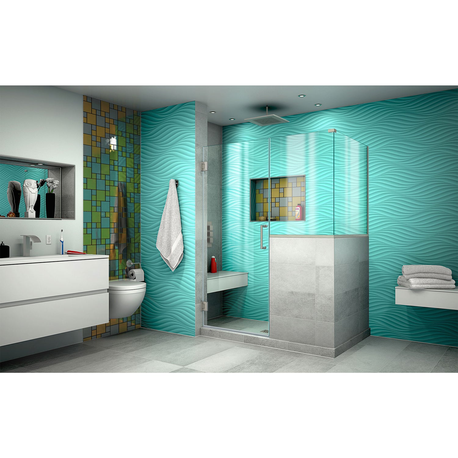 DreamLine Unidoor Plus 47 in. W x 36 3/8 in. D x 72 in. H Frameless Hinged Shower Enclosure in Brushed Nickel