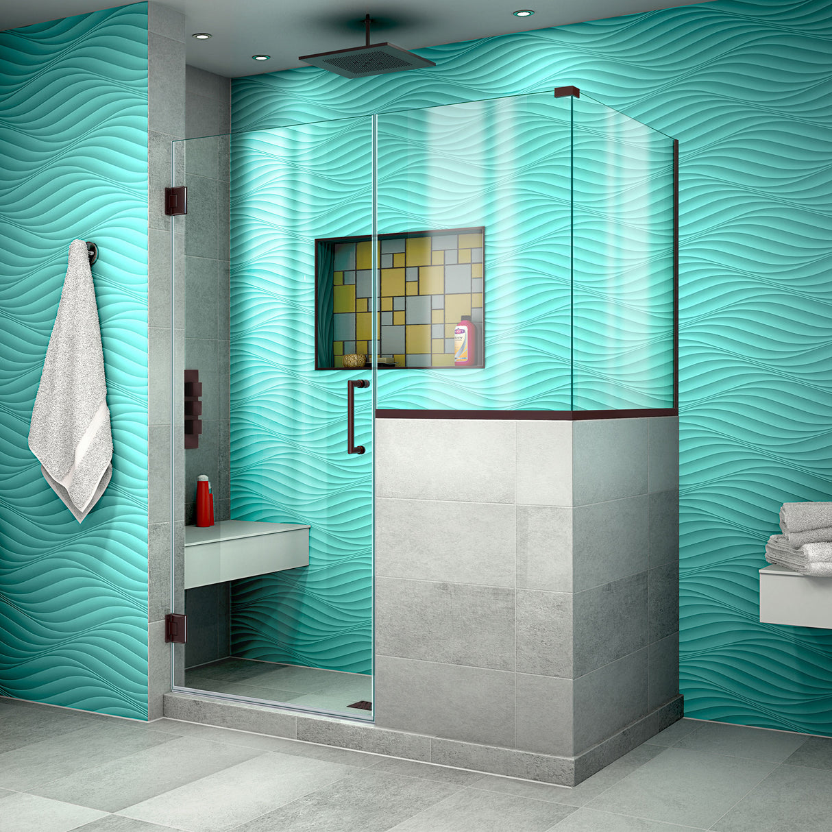DreamLine Unidoor Plus 48 in. W x 36 3/8 in. D x 72 in. H Frameless Hinged Shower Enclosure in Oil Rubbed Bronze