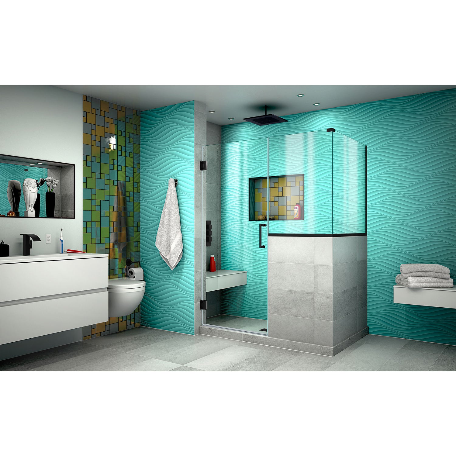 DreamLine Unidoor Plus 48 in. W x 36 3/8 in. D x 72 in. H Frameless Hinged Shower Enclosure in Satin Black