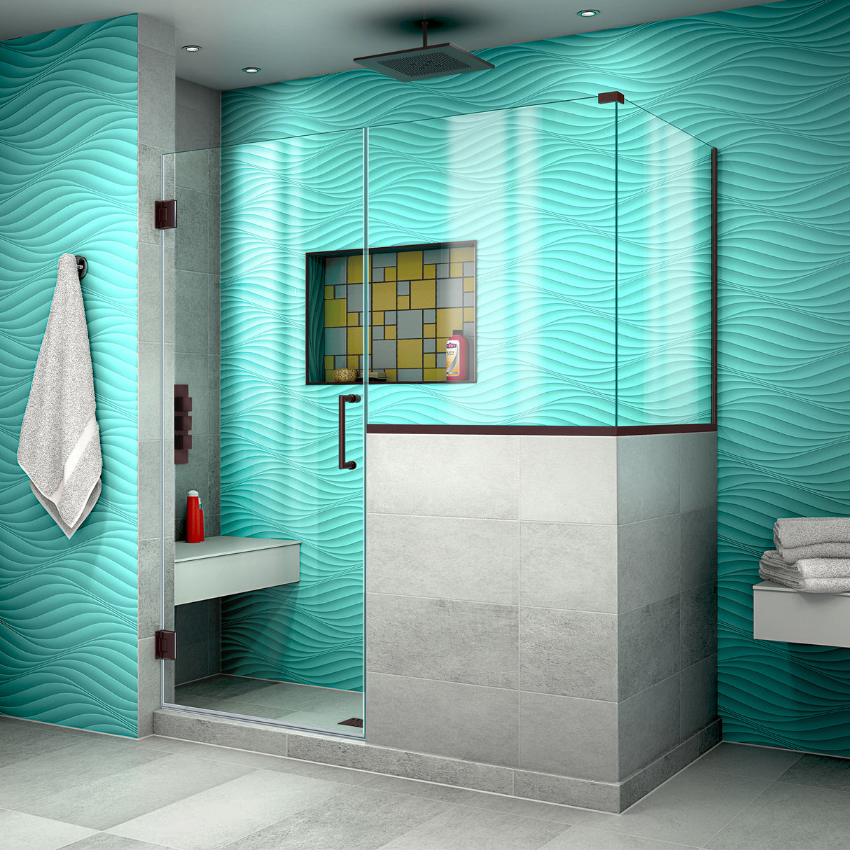 DreamLine Unidoor Plus 59 in. W x 30 3/8 in. D x 72 in. H Frameless Hinged Shower Enclosure in Oil Rubbed Bronze