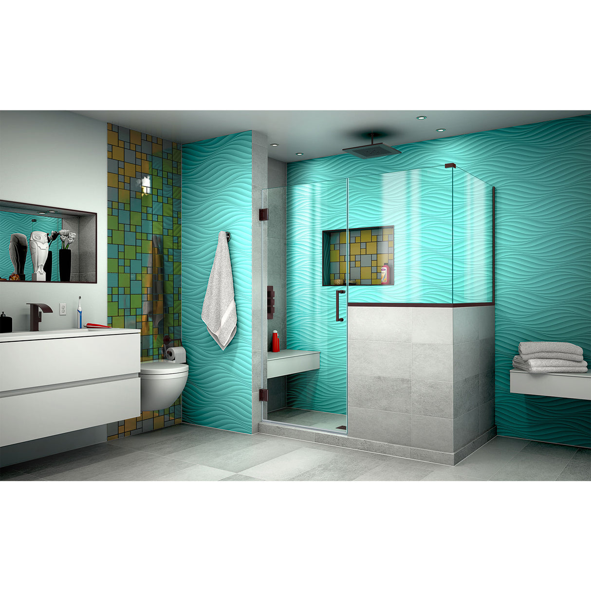 DreamLine Unidoor Plus 57 in. W x 36 3/8 in. D x 72 in. H Frameless Hinged Shower Enclosure in Oil Rubbed Bronze