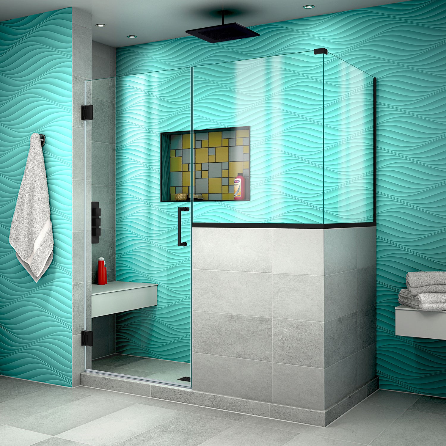 DreamLine Unidoor Plus 59 in. W x 30 3/8 in. D x 72 in. H Frameless Hinged Shower Enclosure in Satin Black