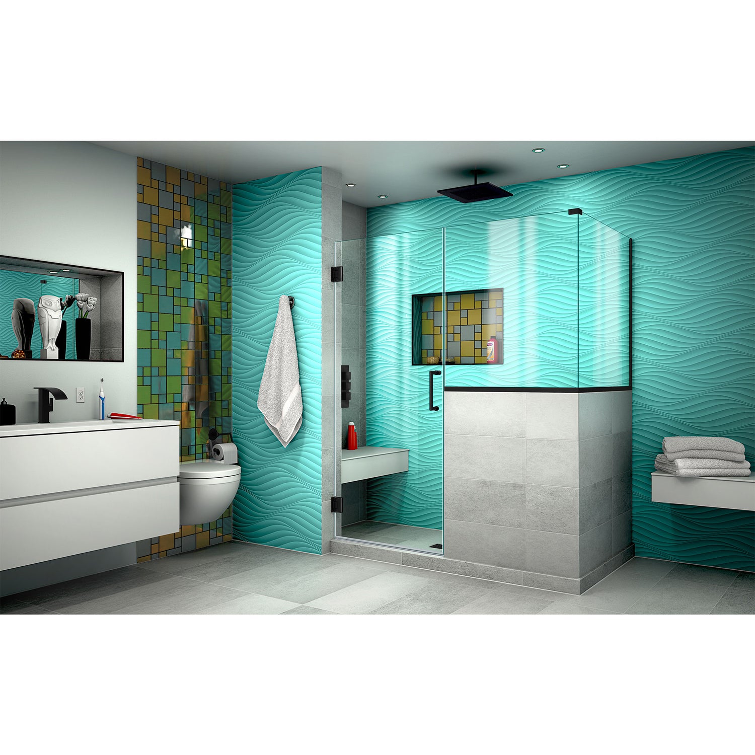 DreamLine Unidoor Plus 58 in. W x 36 3/8 in. D x 72 in. H Frameless Hinged Shower Enclosure in Satin Black