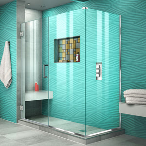 DreamLine Unidoor Plus 55 in. W x 34 3/8 in. D x 72 in. H Frameless Hinged Shower Enclosure in Chrome