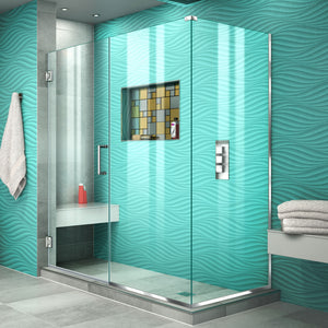 DreamLine Unidoor Plus 55 1/2 in. W x 30 3/8 in. D x 72 in. H Frameless Hinged Shower Enclosure in Chrome