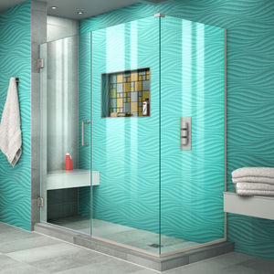 DreamLine Unidoor Plus 60 1/2 in. W x 30 3/8 in. D x 72 in. H Frameless Hinged Shower Enclosure in Brushed Nickel