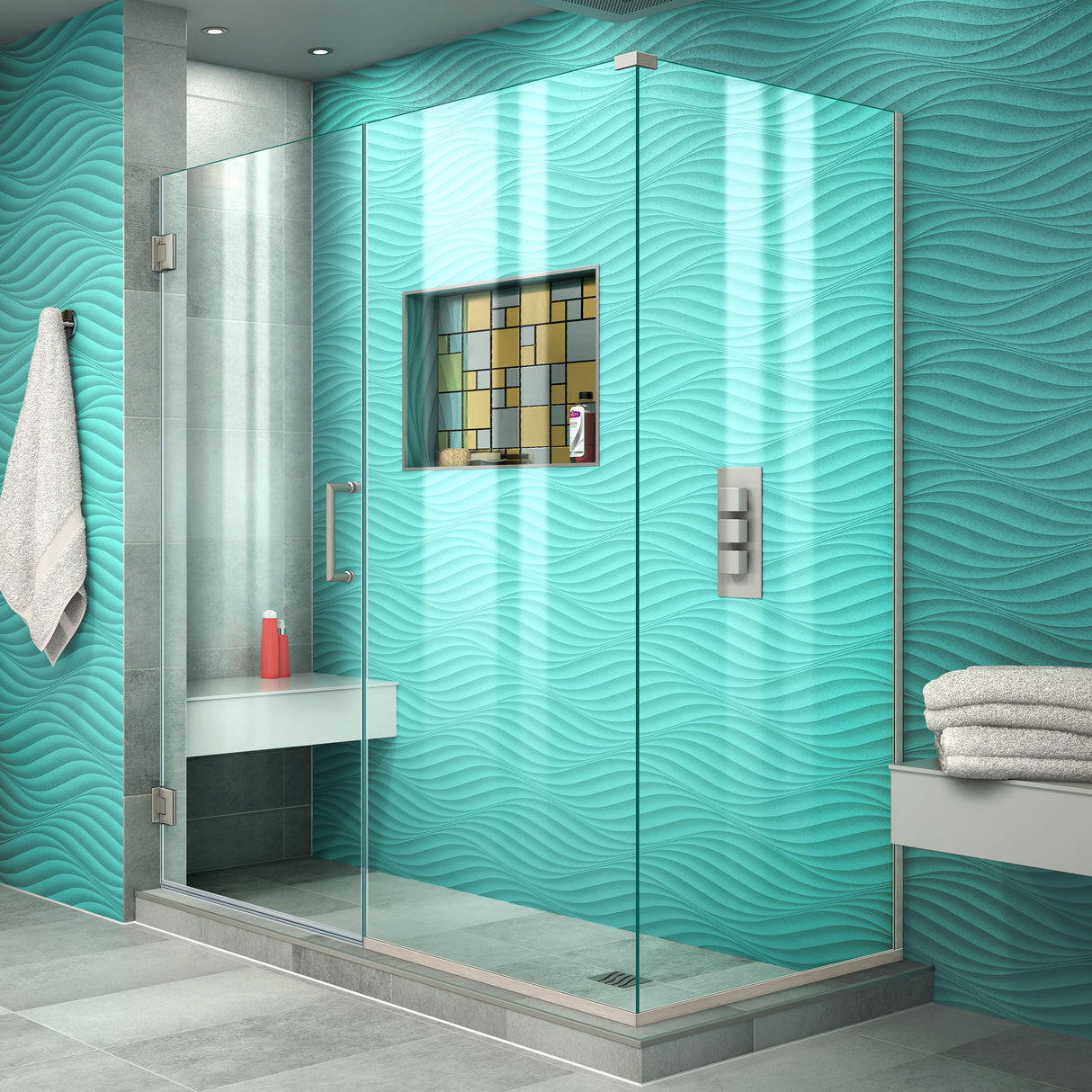 DreamLine Unidoor Plus 60 1/2 in. W x 34 3/8 in. D x 72 in. H Frameless Hinged Shower Enclosure in Brushed Nickel