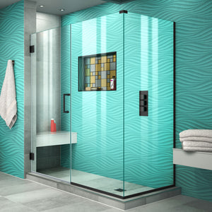 DreamLine Unidoor Plus 58 in. W x 34 3/8 in. D x 72 in. H Frameless Hinged Shower Enclosure in Satin Black