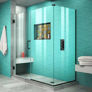 DreamLine Unidoor Plus 54 1/2 in. W x 34 3/8 in. D x 72 in. H Frameless Hinged Shower Enclosure in Satin Black