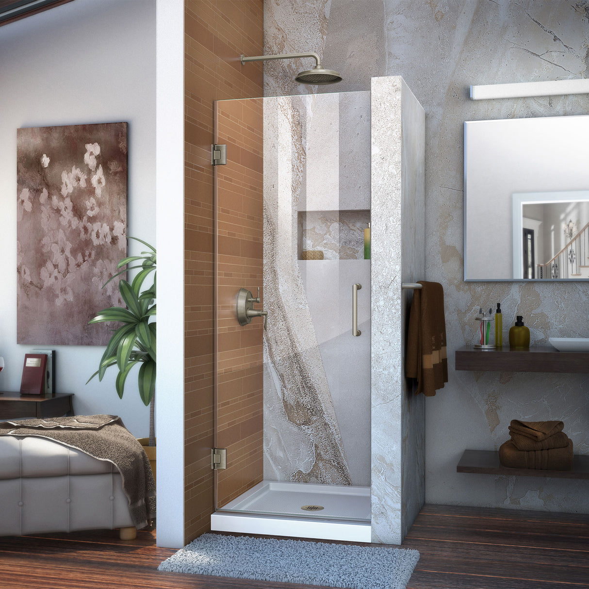 DreamLine Unidoor 30 in. W x 72 in. H Frameless Hinged Shower Door in Brushed Nickel