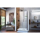 DreamLine Unidoor 36-37 in. W x 72 in. H Frameless Hinged Shower Door with Shelves in Satin Black