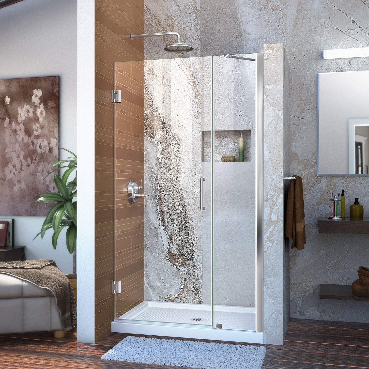 DreamLine Unidoor 35-36 in. W x 72 in. H Frameless Hinged Shower Door with Support Arm in Chrome