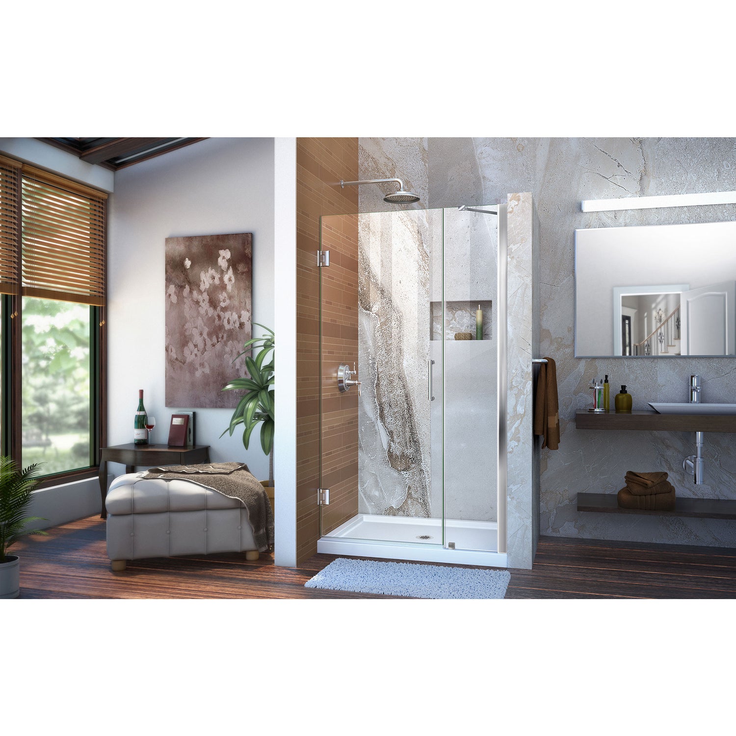 DreamLine Unidoor 36-37 in. W x 72 in. H Frameless Hinged Shower Door with Support Arm in Chrome
