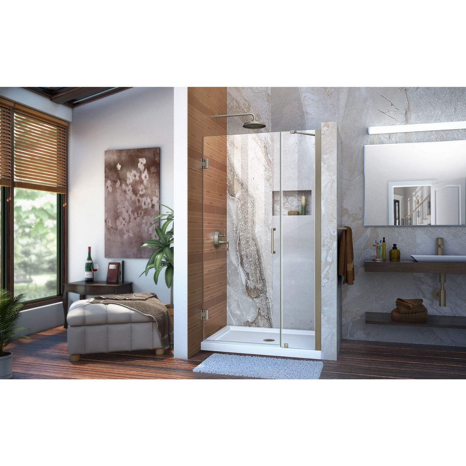 DreamLine Unidoor 36-37 in. W x 72 in. H Frameless Hinged Shower Door with Support Arm in Brushed Nickel