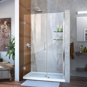 DreamLine Unidoor 46-47 in. W x 72 in. H Frameless Hinged Shower Door with Shelves in Chrome
