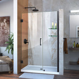 DreamLine Unidoor 44-45 in. W x 72 in. H Frameless Hinged Shower Door with Shelves in Satin Black