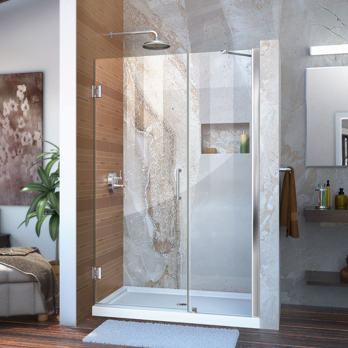 DreamLine Unidoor 41-42 in. W x 72 in. H Frameless Hinged Shower Door with Support Arm in Chrome