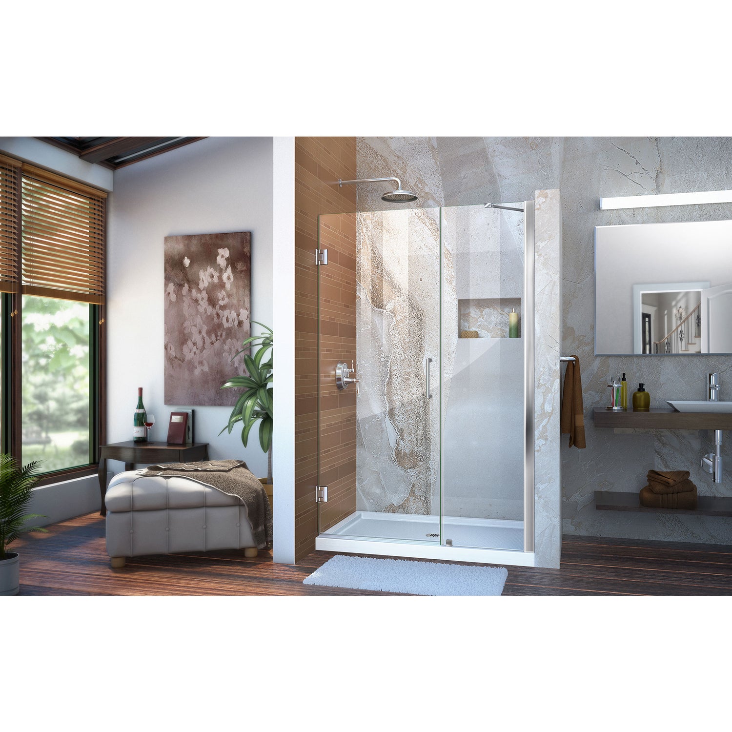 DreamLine Unidoor 43-44 in. W x 72 in. H Frameless Hinged Shower Door with Support Arm in Chrome