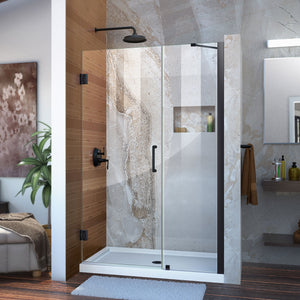 DreamLine Unidoor 42-43 in. W x 72 in. H Frameless Hinged Shower Door with Support Arm in Satin Black