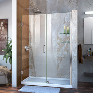 DreamLine Unidoor 49-50 in. W x 72 in. H Frameless Hinged Shower Door with Shelves in Chrome