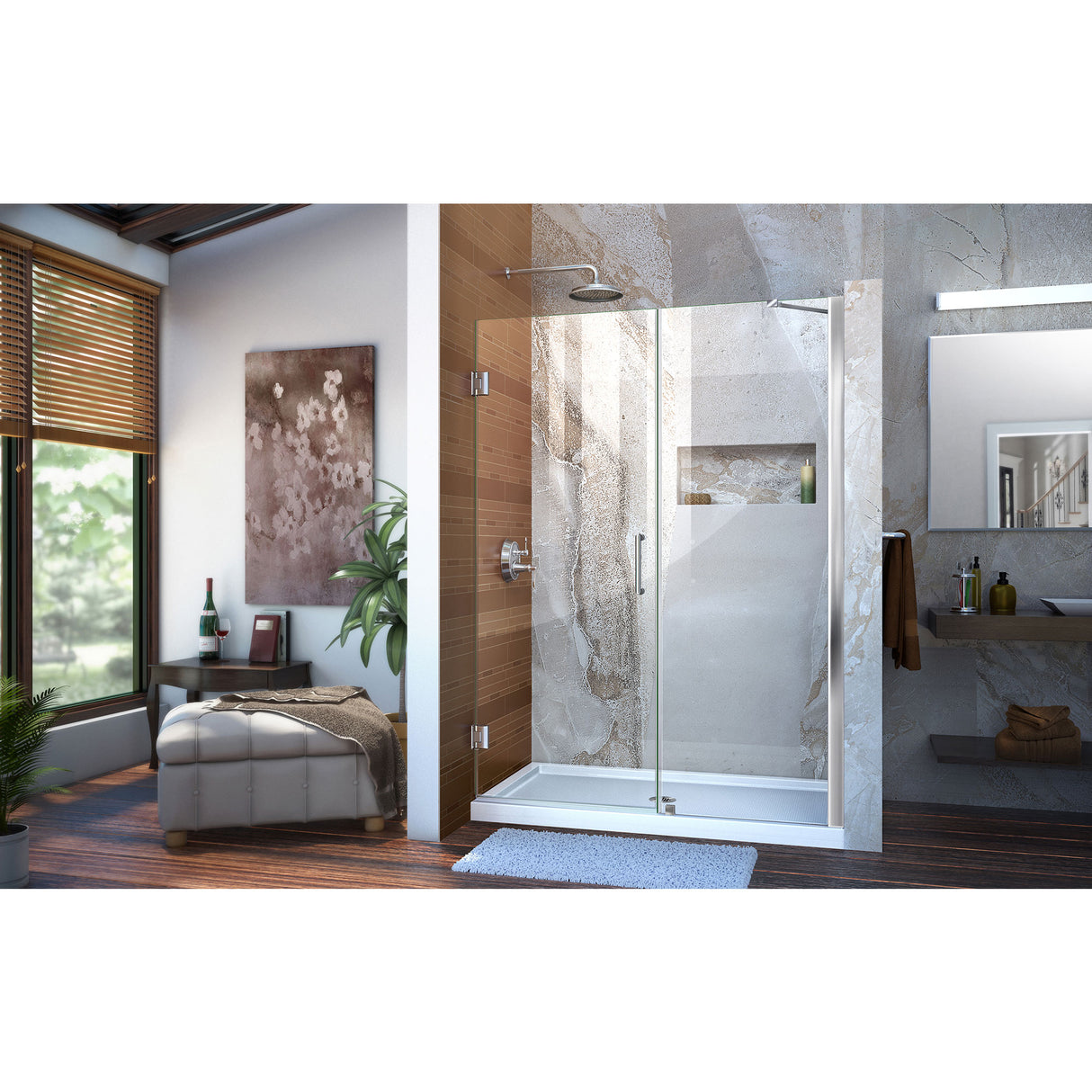 DreamLine Unidoor 54-55 in. W x 72 in. H Frameless Hinged Shower Door with Support Arm in Chrome