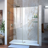 DreamLine Unidoor 55-56 in. W x 72 in. H Frameless Hinged Shower Door with Shelves in Brushed Nickel
