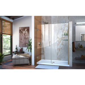 DreamLine Unidoor 59-60 in. W x 72 in. H Frameless Hinged Shower Door with Shelves in Brushed Nickel