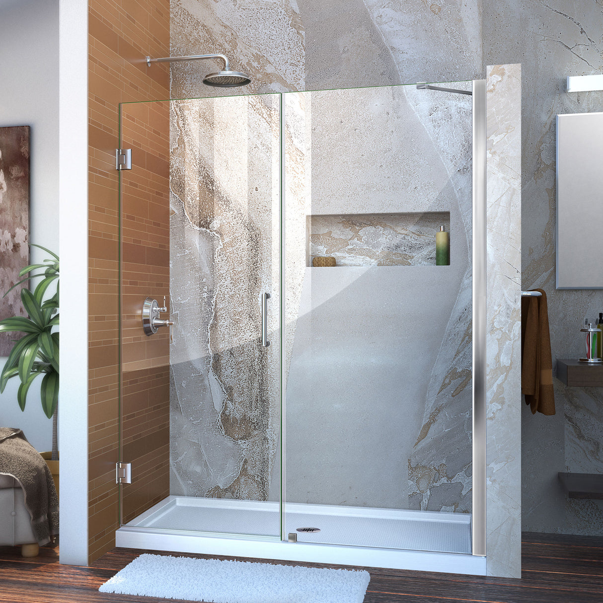 DreamLine Unidoor 59-60 in. W x 72 in. H Frameless Hinged Shower Door with Support Arm in Chrome