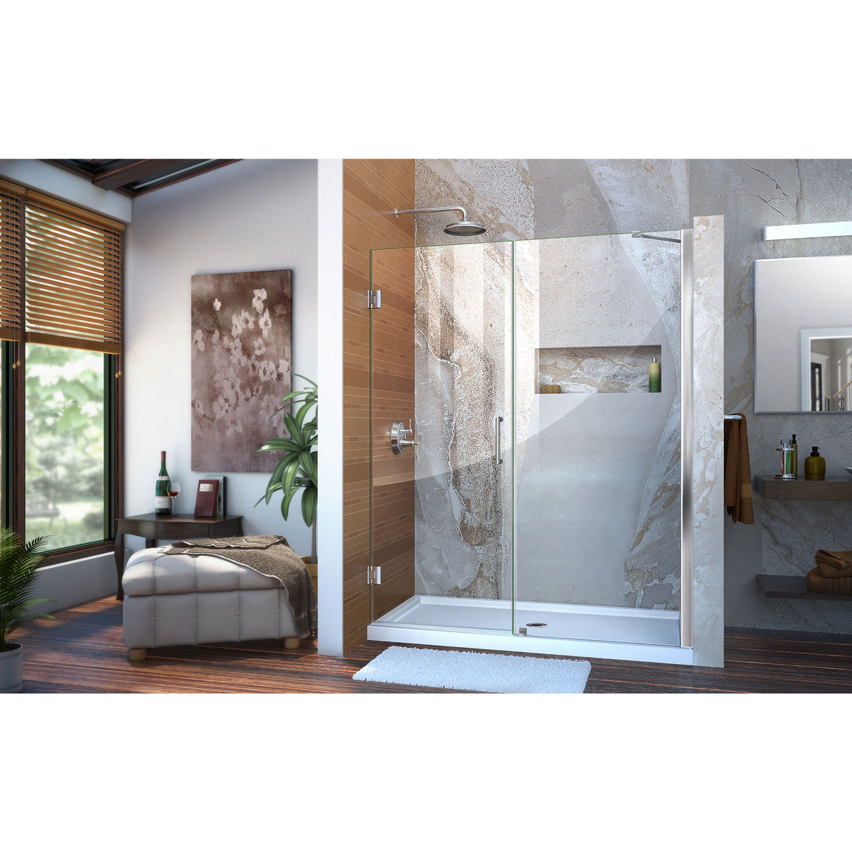 DreamLine Unidoor 54-55 in. W x 72 in. H Frameless Hinged Shower Door with Support Arm in Chrome
