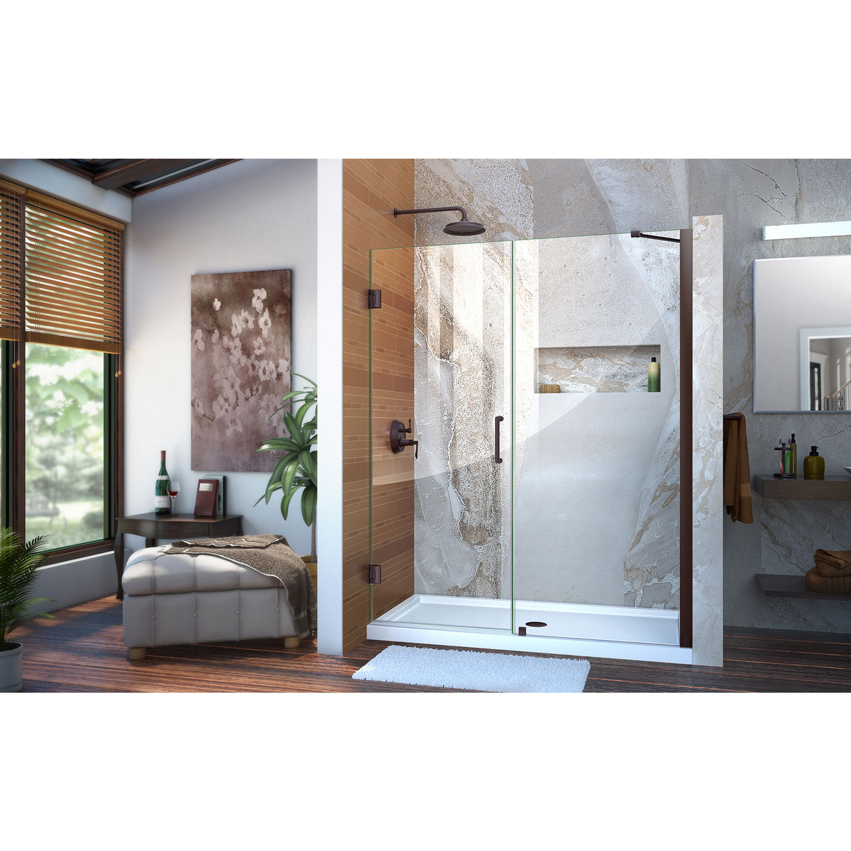 DreamLine Unidoor 55-56 in. W x 72 in. H Frameless Hinged Shower Door with Support Arm in Oil Rubbed Bronze