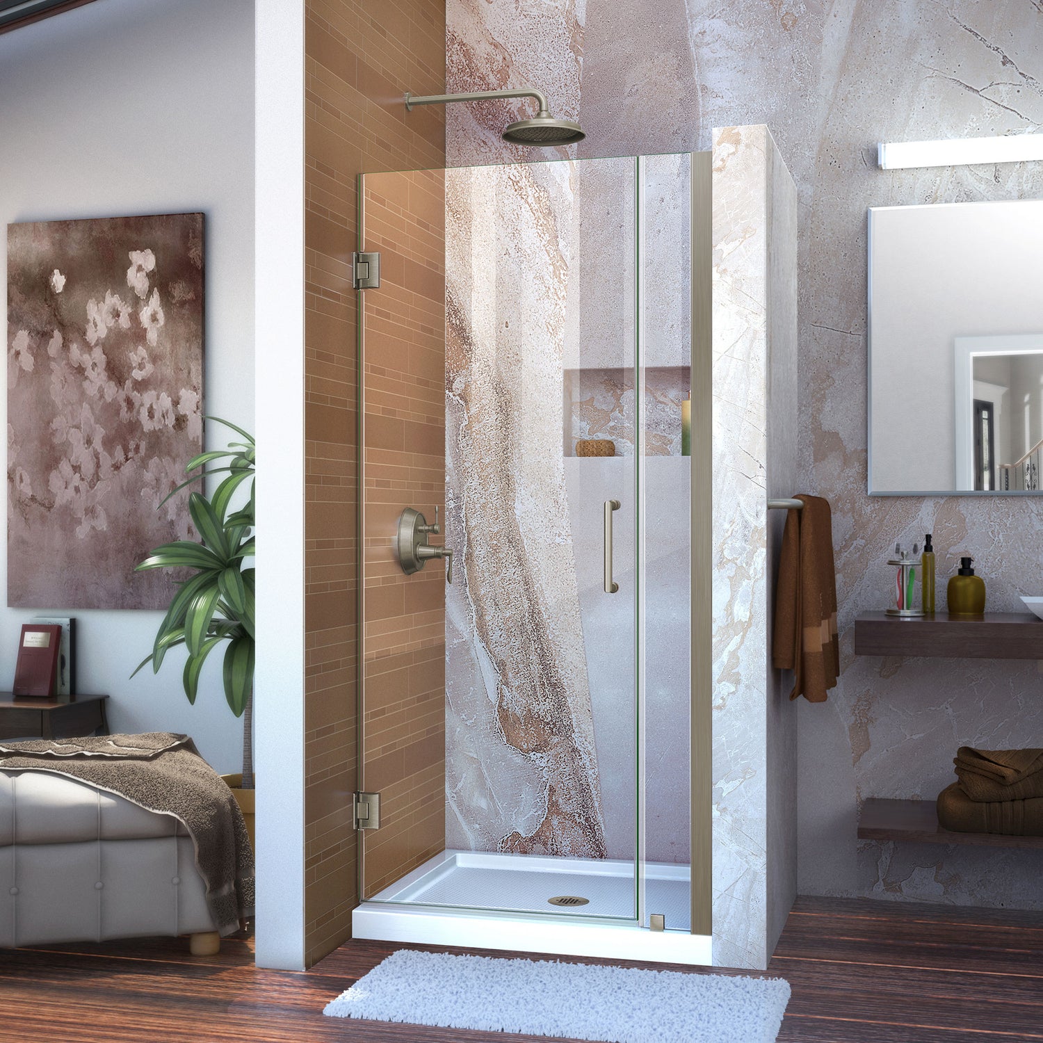 DreamLine Unidoor 34-35 in. W x 72 in. H Frameless Hinged Shower Door in Brushed Nickel