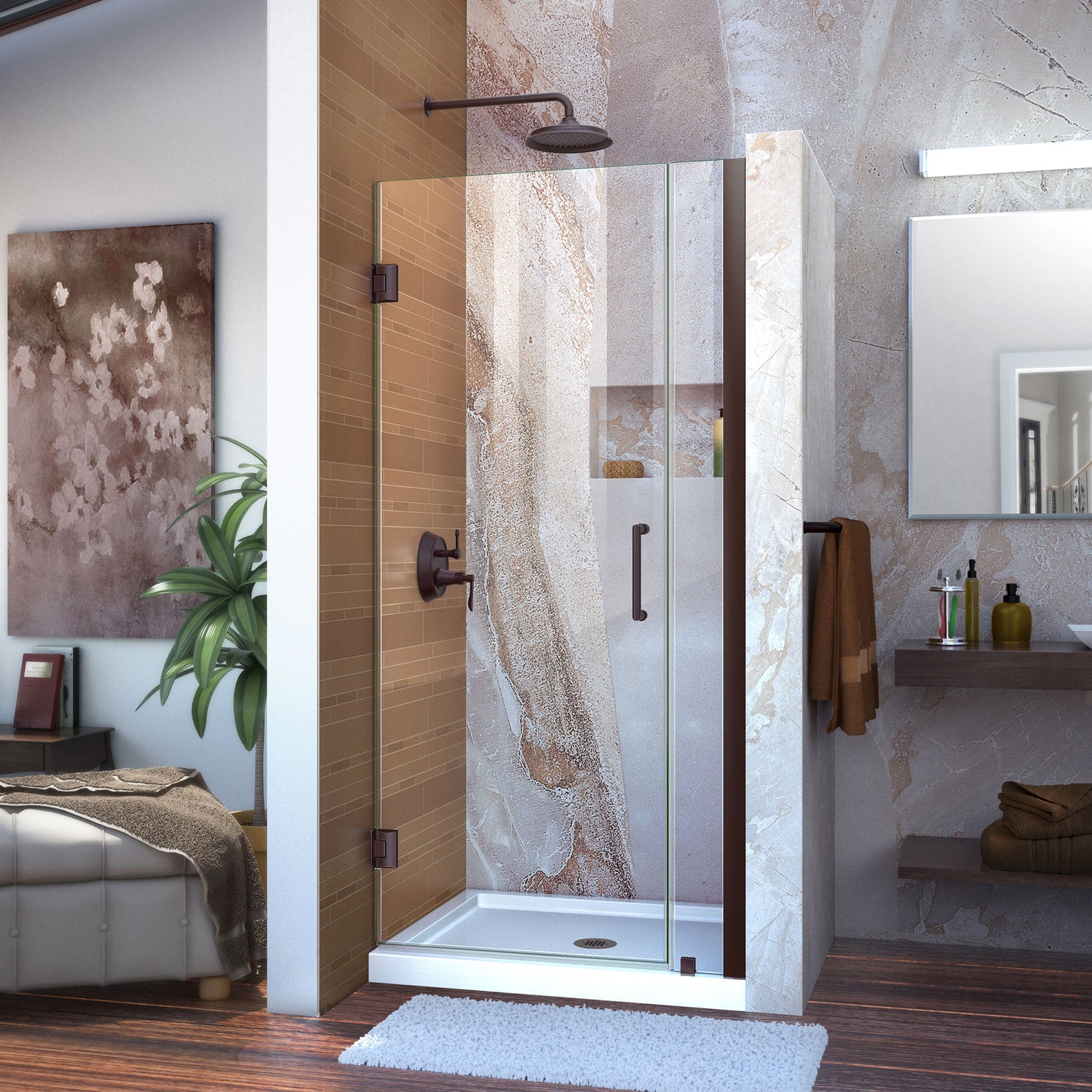 DreamLine Unidoor 36-37 in. W x 72 in. H Frameless Hinged Shower Door in Oil Rubbed Bronze