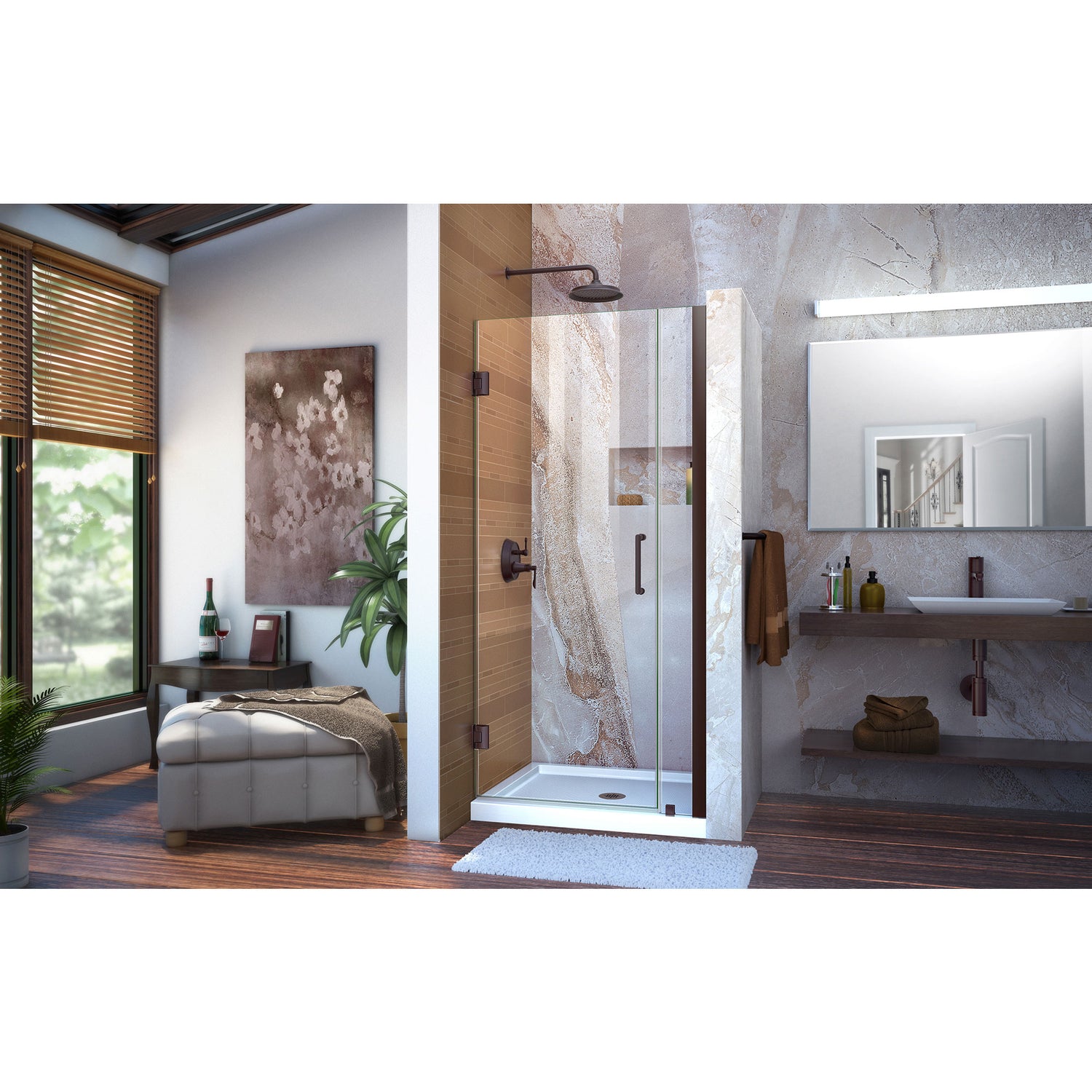 DreamLine Unidoor 32-33 in. W x 72 in. H Frameless Hinged Shower Door in Oil Rubbed Bronze