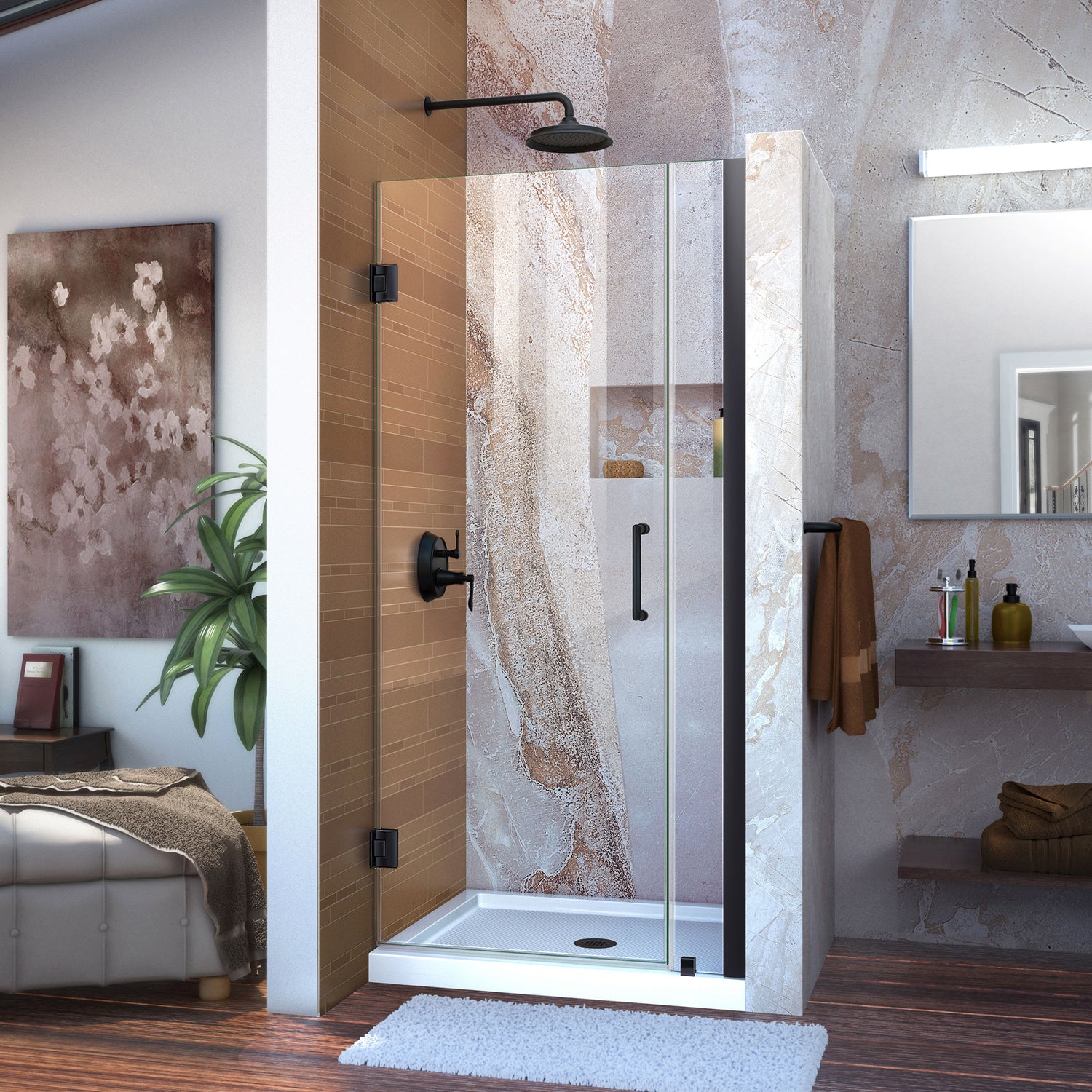 DreamLine Unidoor 32-33 in. W x 72 in. H Frameless Hinged Shower Door in Satin Black