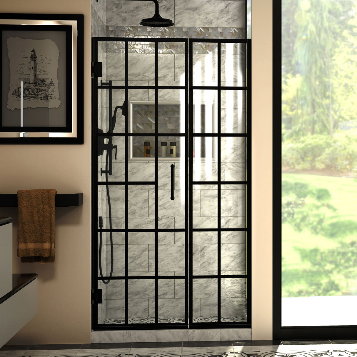 DreamLine Unidoor Toulon 40-40 1/2 in. W x 72 in. H Frameless Hinged Shower Door in Satin Black