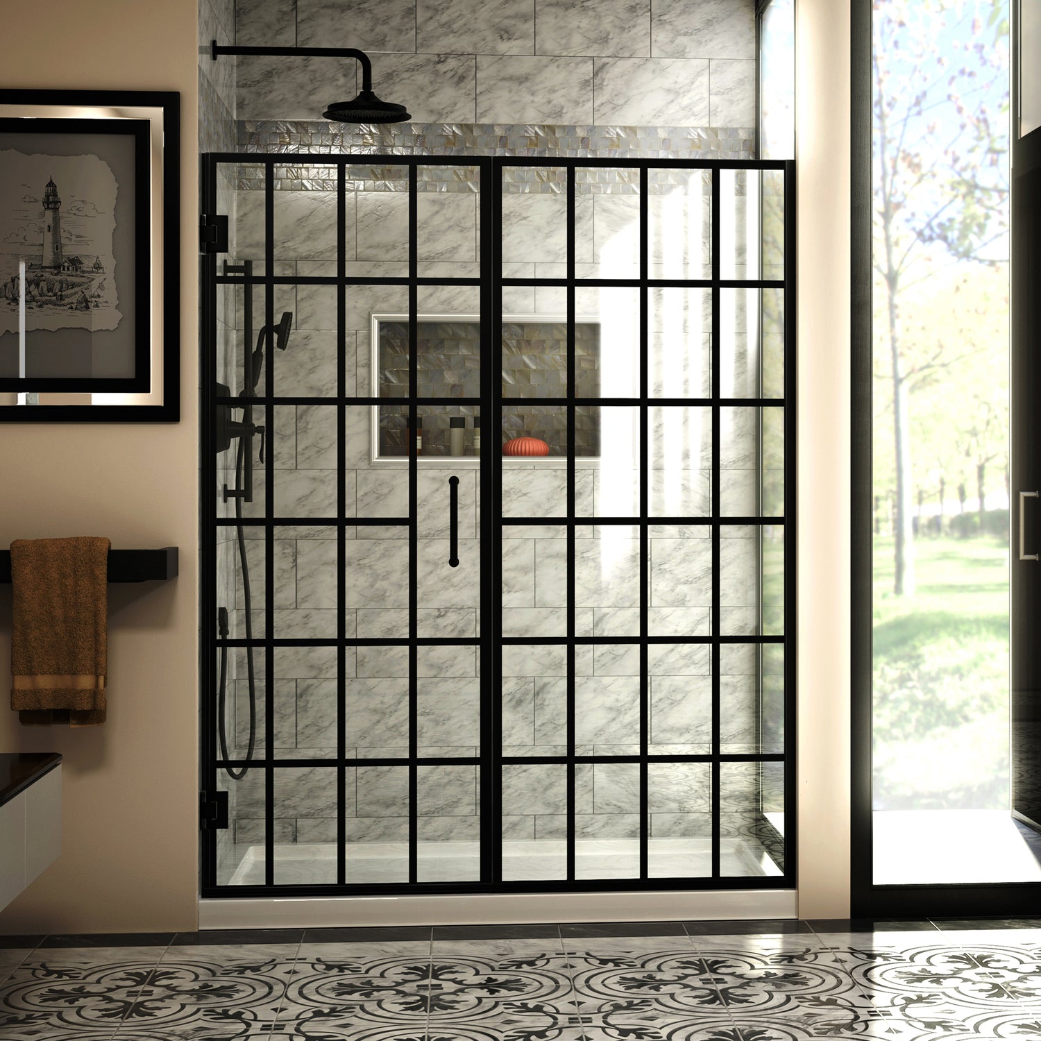 DreamLine Unidoor Toulon 58-58 1/2 in. W x 72 in. H Frameless Hinged Shower Door in Satin Black