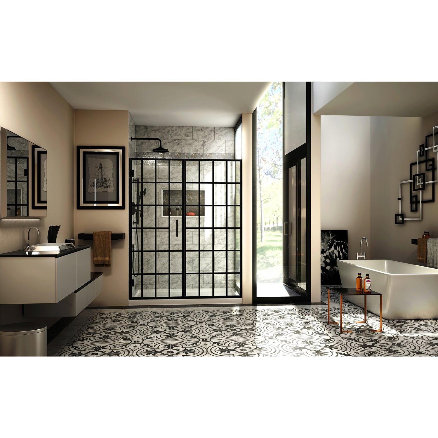 DreamLine Unidoor Toulon 58-58 1/2 in. W x 72 in. H Frameless Hinged Shower Door in Satin Black