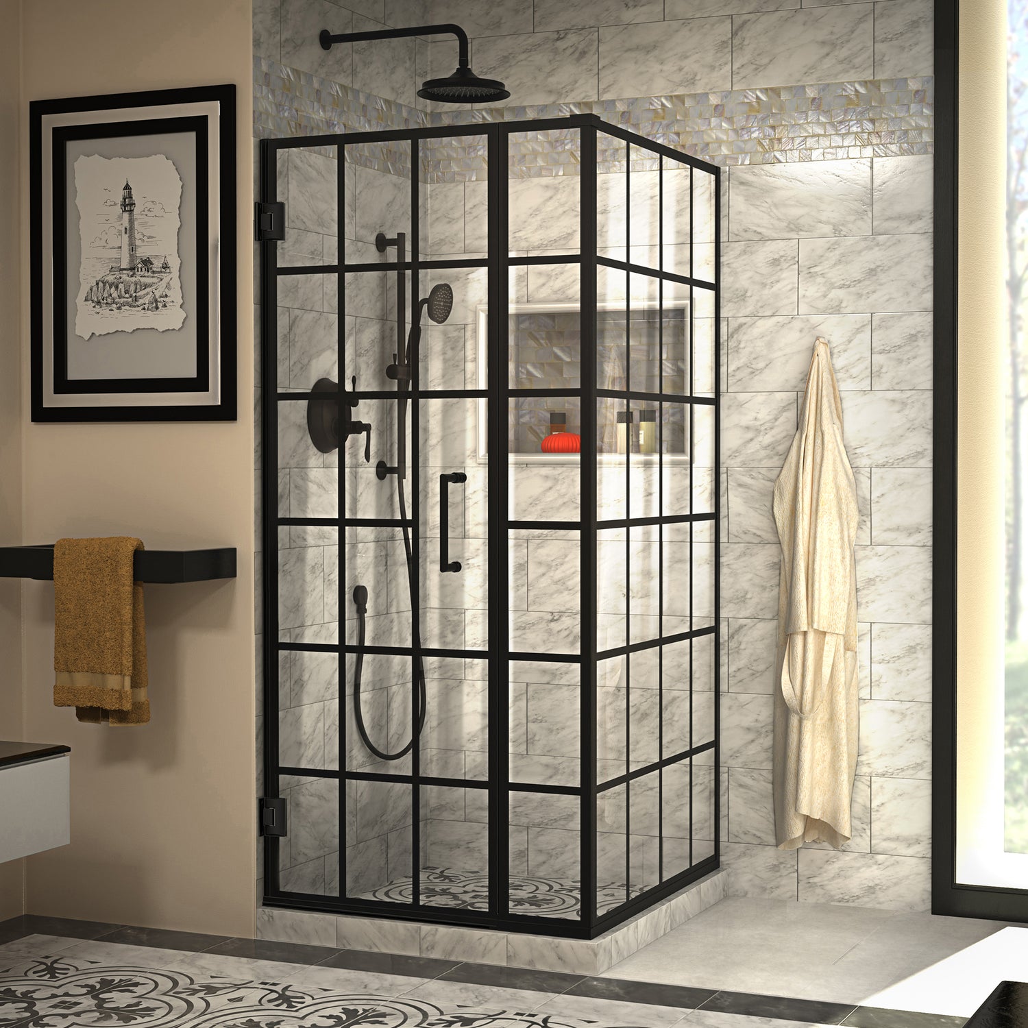 DreamLine Unidoor Toulon 34 in. D x 34 in. W x 72 in. H Frameless Hinged Shower Enclosure in Satin Black