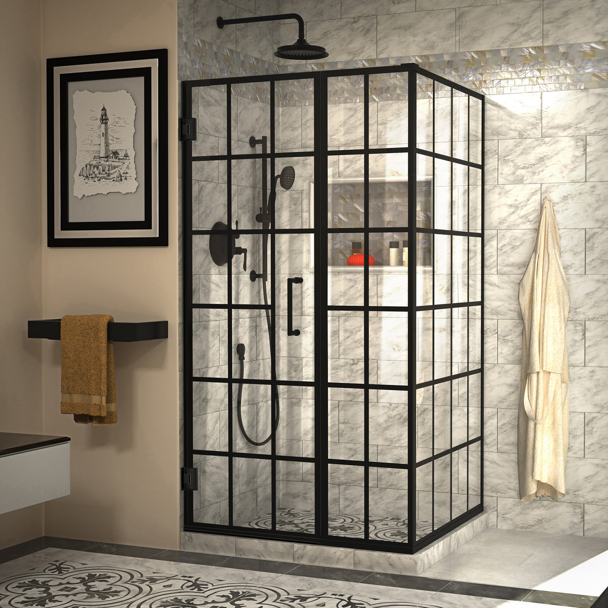 DreamLine Unidoor Toulon 34 in. D x 40 in. W x 72 in. H Frameless Hinged Shower Enclosure in Satin Black
