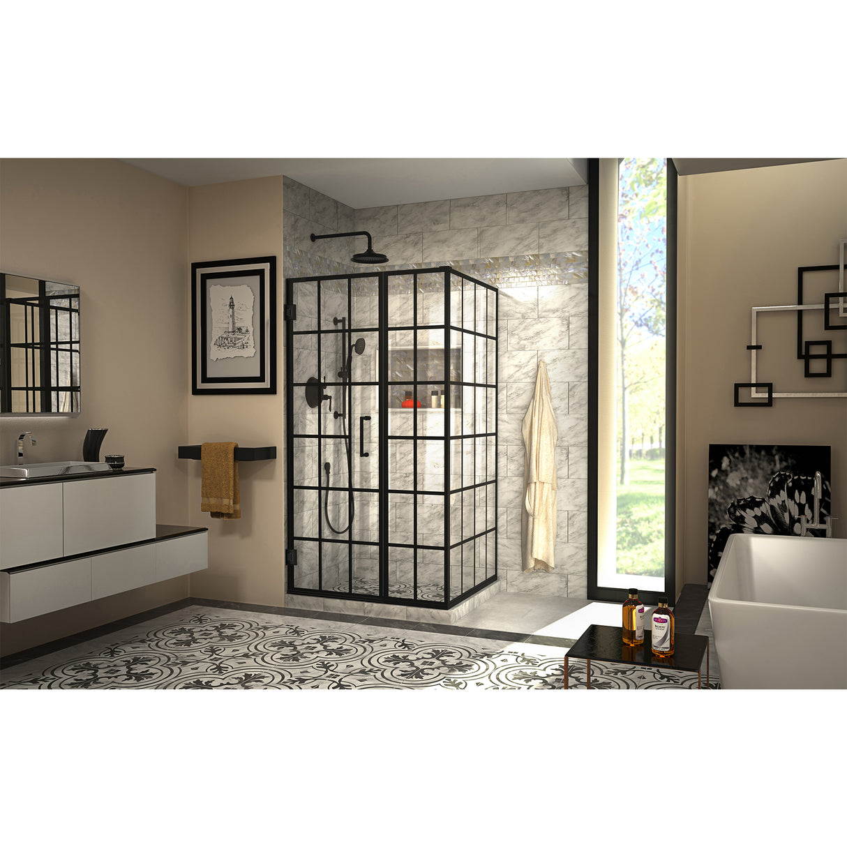 DreamLine Unidoor Toulon 34 in. D x 40 in. W x 72 in. H Frameless Hinged Shower Enclosure in Satin Black