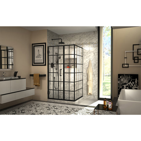 DreamLine Unidoor Toulon 34 in. D x 40 in. W x 72 in. H Frameless Hinged Shower Enclosure in Satin Black